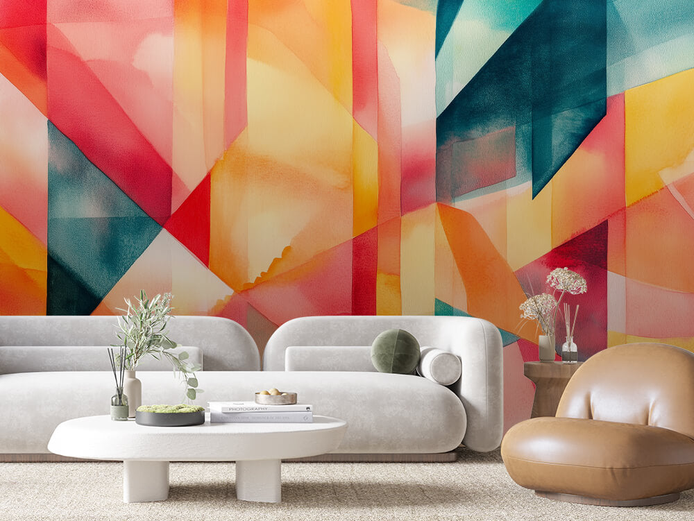 ARTISTIC 0011 – Watercolor Sunrise Geometric Wall Mural