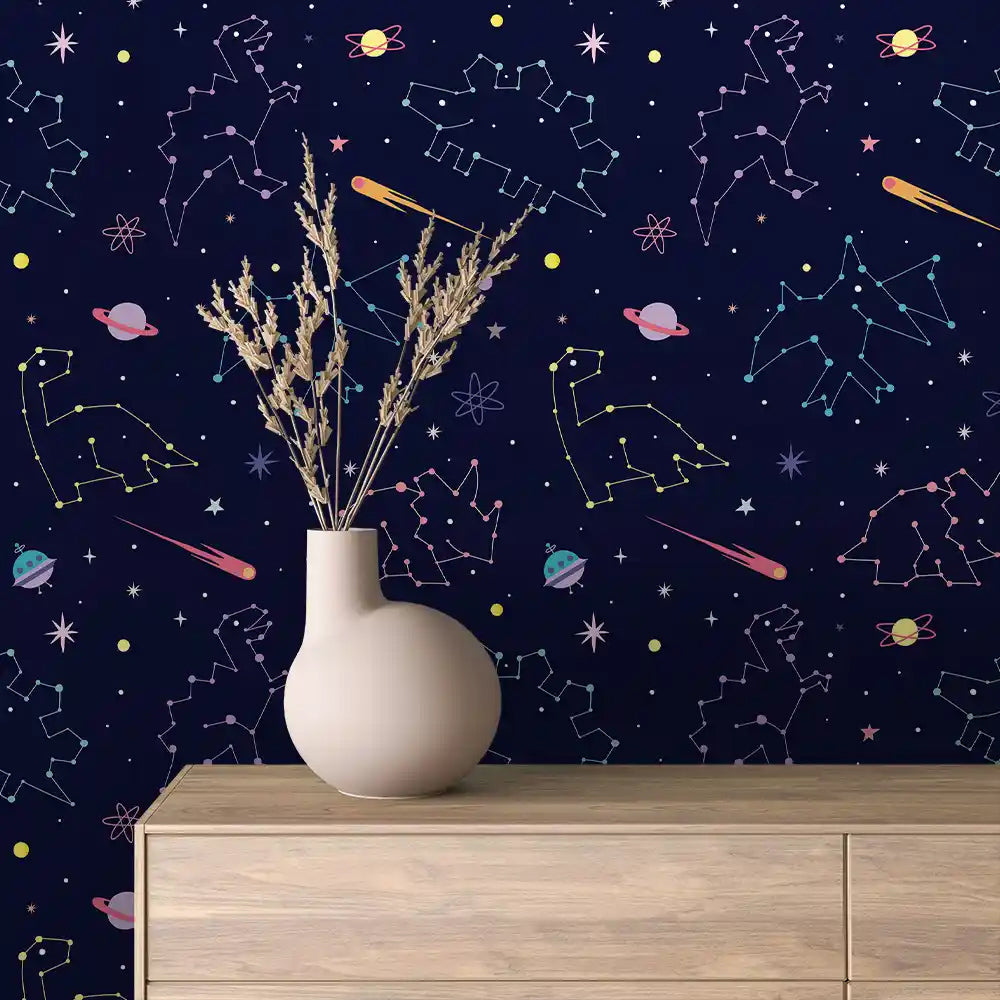 Navy Dinosaur Constellation Peel & Stick Wallpaper – Baby 0001