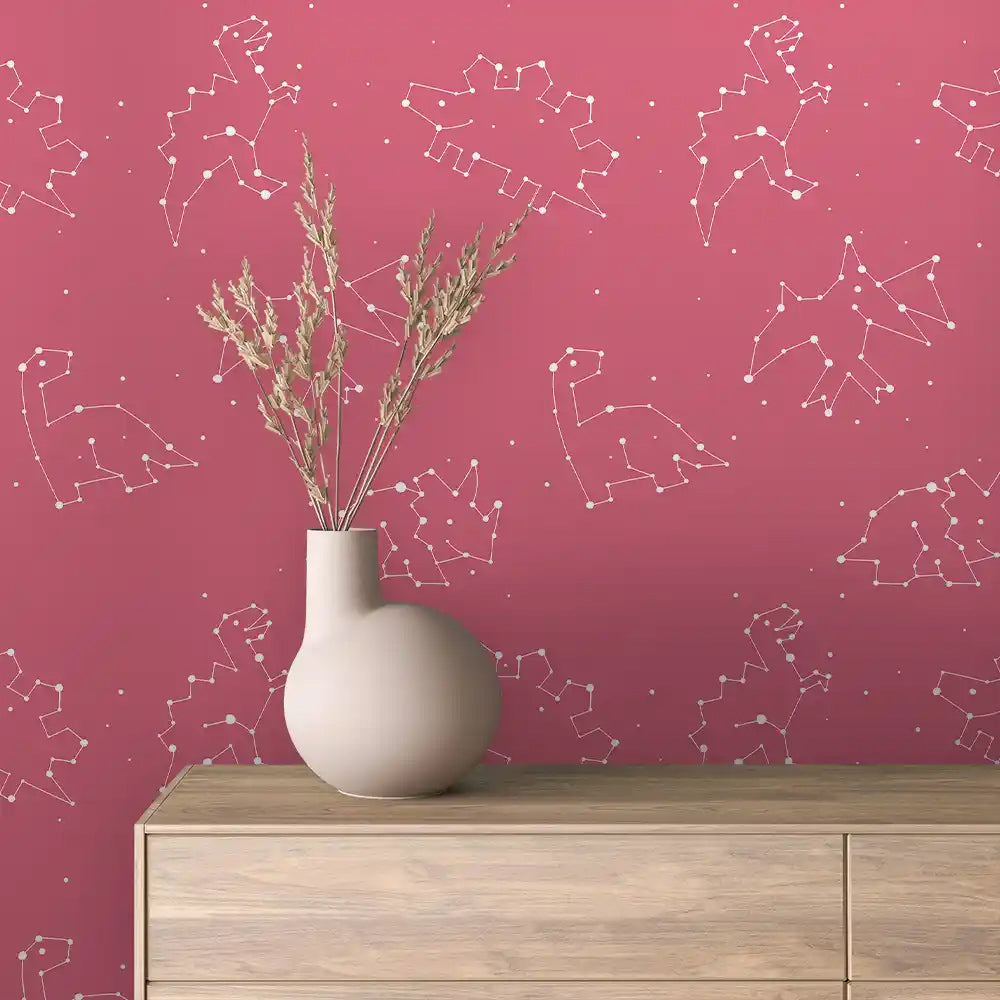 Raspberry Dinosaur Constellation Peel & Stick Wallpaper – Baby 0004