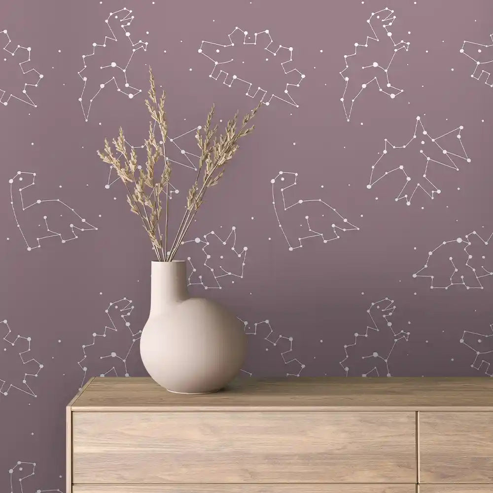 Mauve Dinosaur Constellation Peel & Stick Wallpaper – Baby 0007