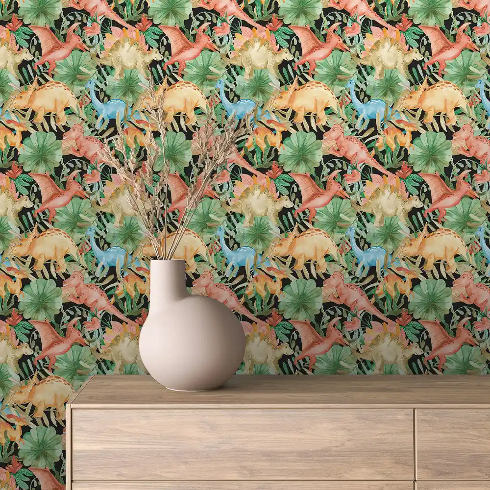 Midnight Jungle Dinosaur Peel & Stick Wallpaper – Baby 0010