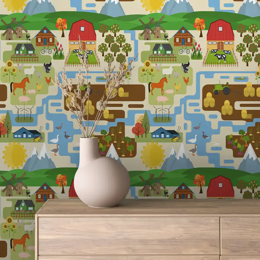Country Farm Map Peel & Stick Wallpaper – Baby 0100