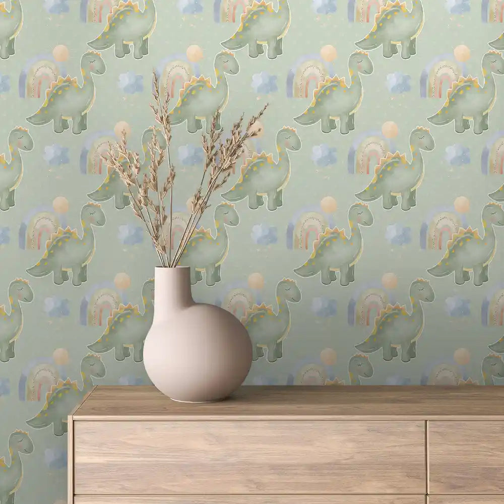 Sage Dinosaur Rainbow Peel & Stick Wallpaper – Baby 0030