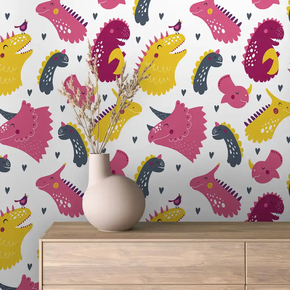 Bright Dinosaur Faces Peel & Stick Wallpaper – Baby 0036