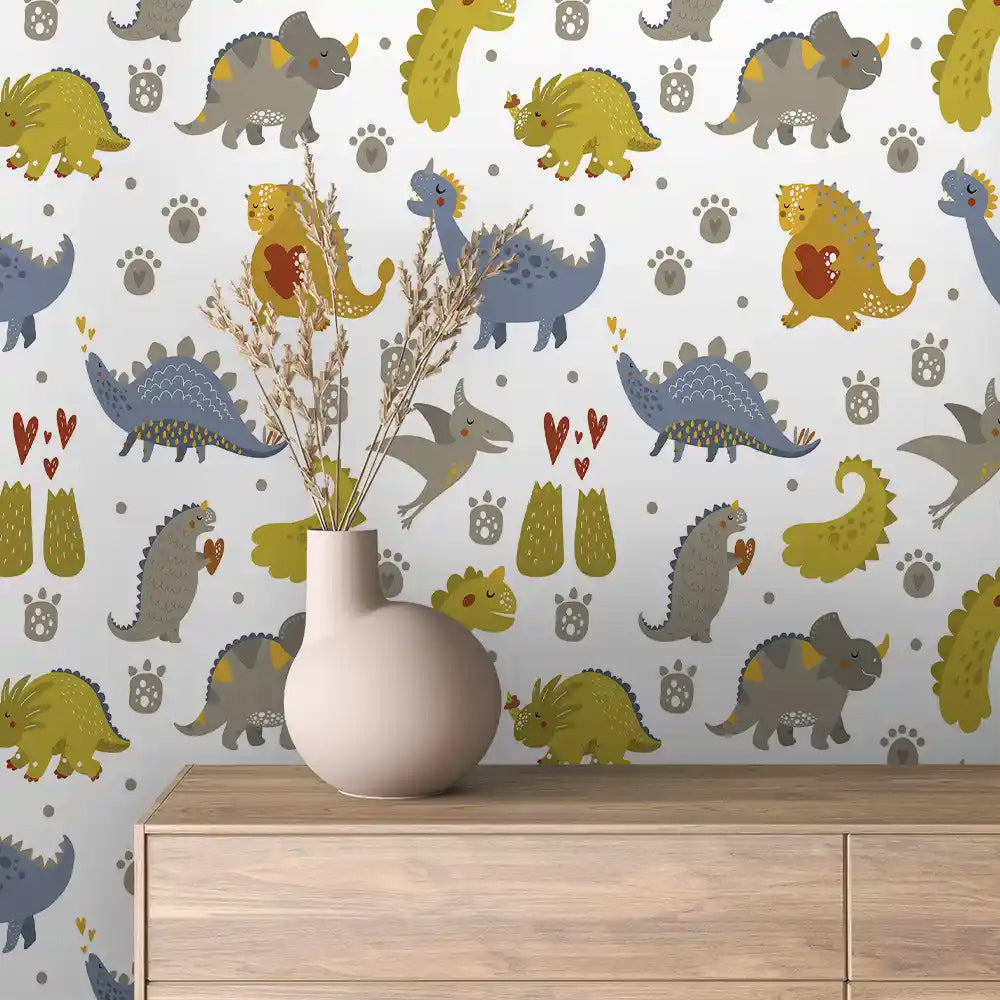 Olive Dinosaur Paw Print Peel & Stick Wallpaper – Baby 0038