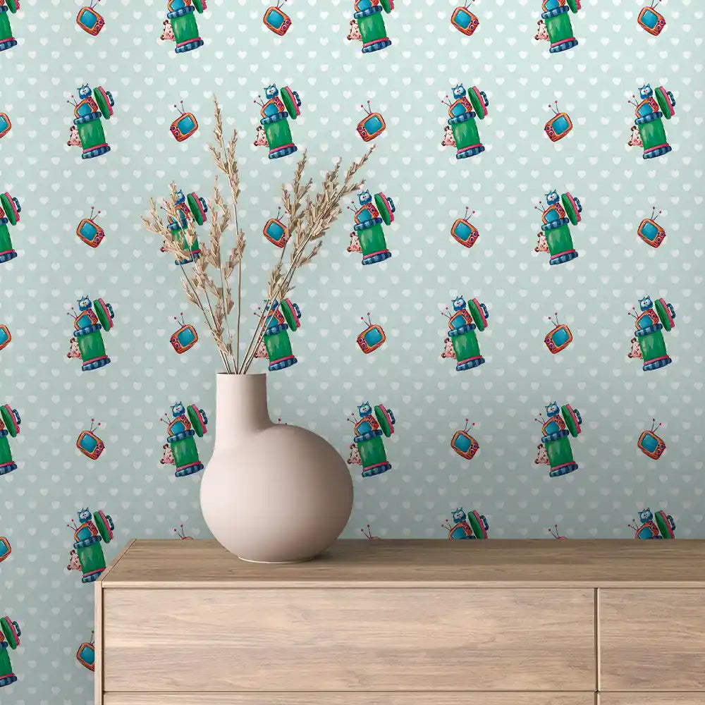 Robot Television Heart Peel & Stick Wallpaper – Baby 0051