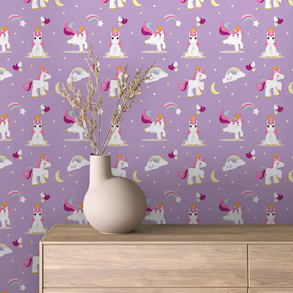 Lavender Crown Unicorn Peel & Stick Wallpaper – Baby 0061