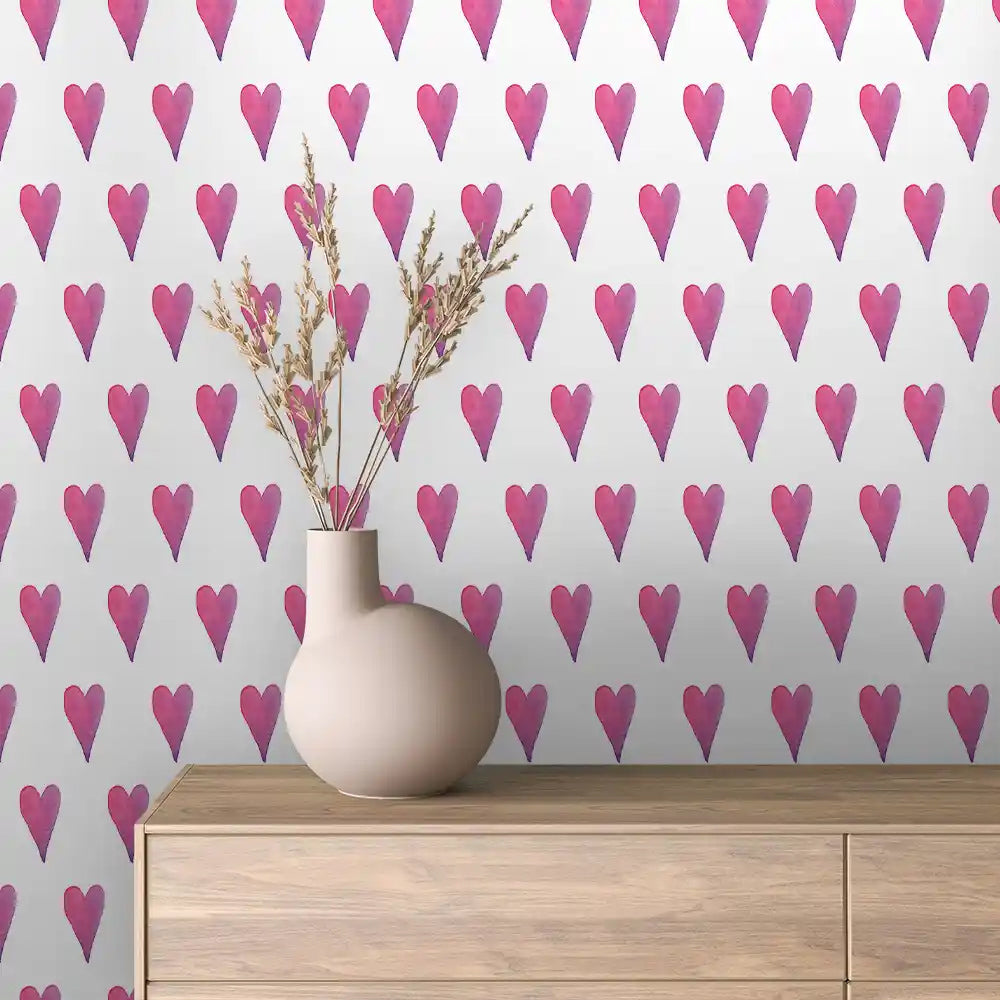 Pink Watercolour Heart Peel & Stick Wallpaper – Baby 0067