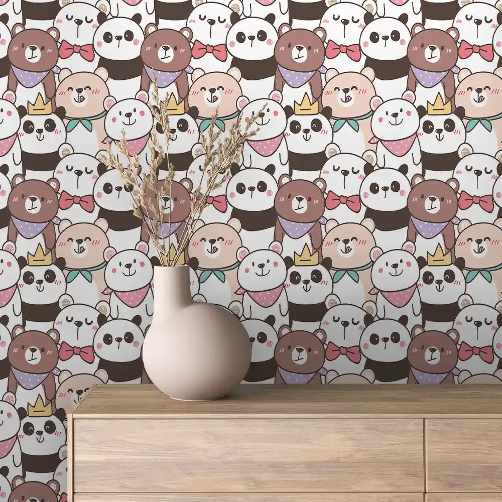 Teddy Bear Panda Crowd Peel & Stick Wallpaper – Baby 0082