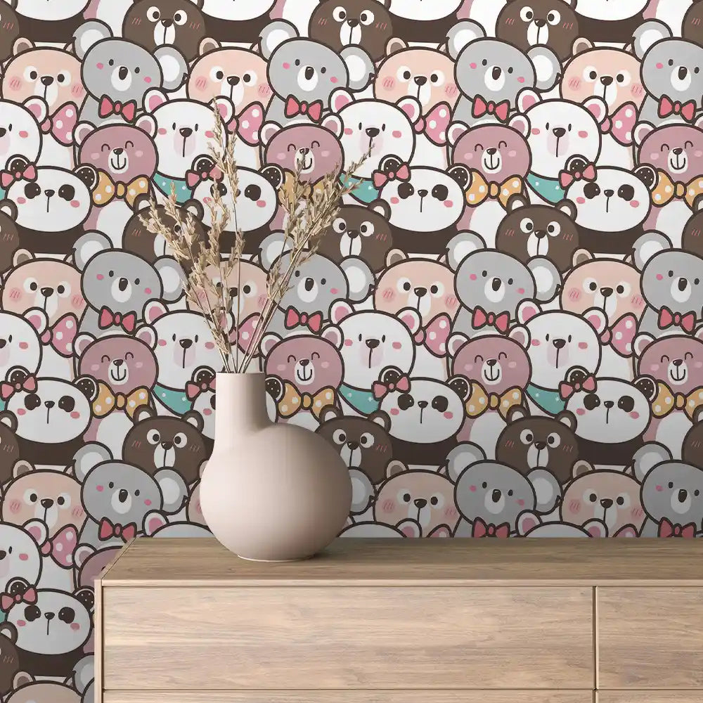Blush Bear Koala Crowd Peel & Stick Wallpaper – Baby 0083