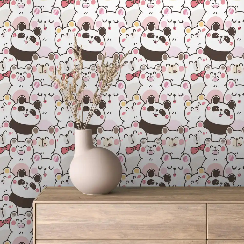 Panda Bear Bow Crowd Peel & Stick Wallpaper – Baby 0087