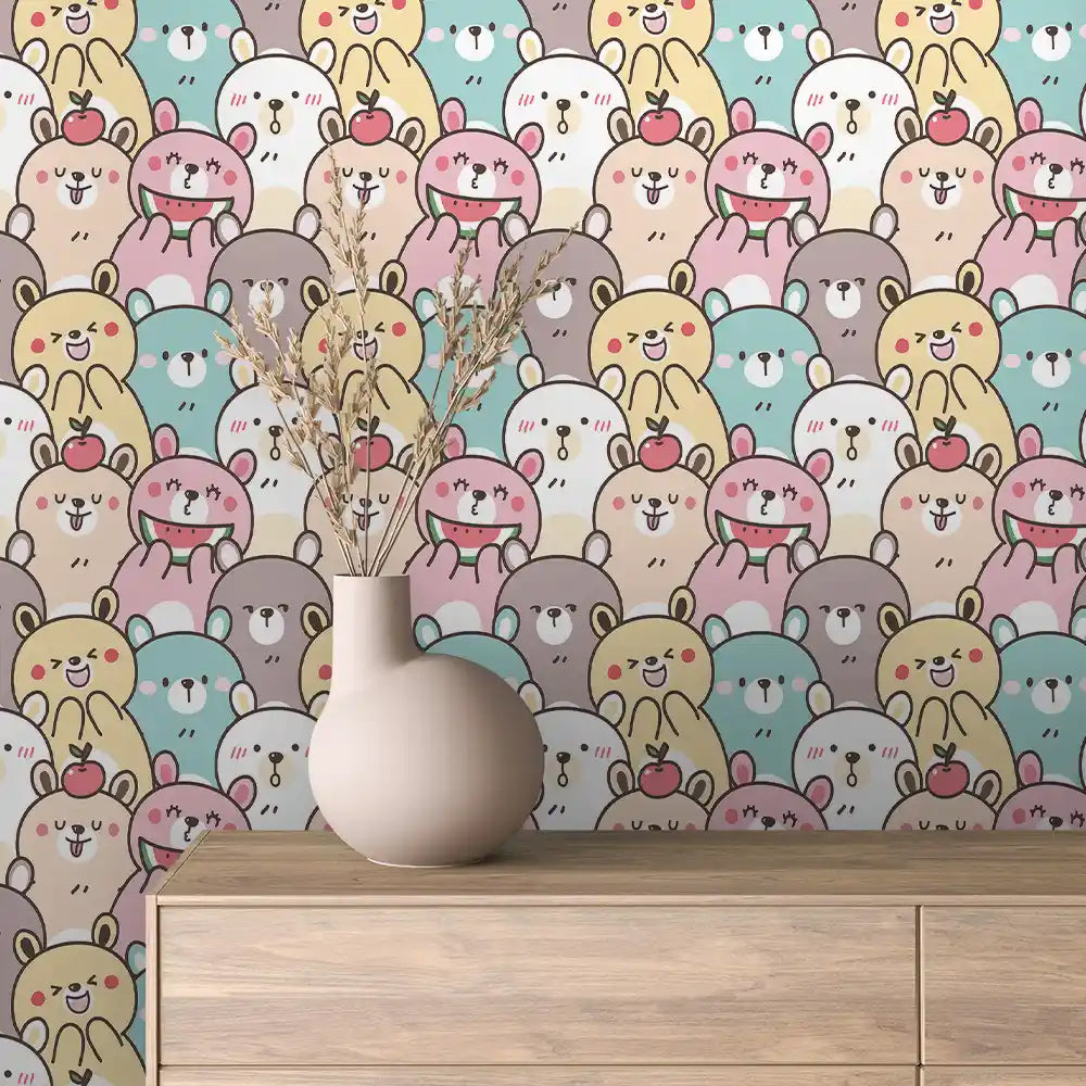 Fruit Bear Crowd Peel & Stick Wallpaper – Baby 0088
