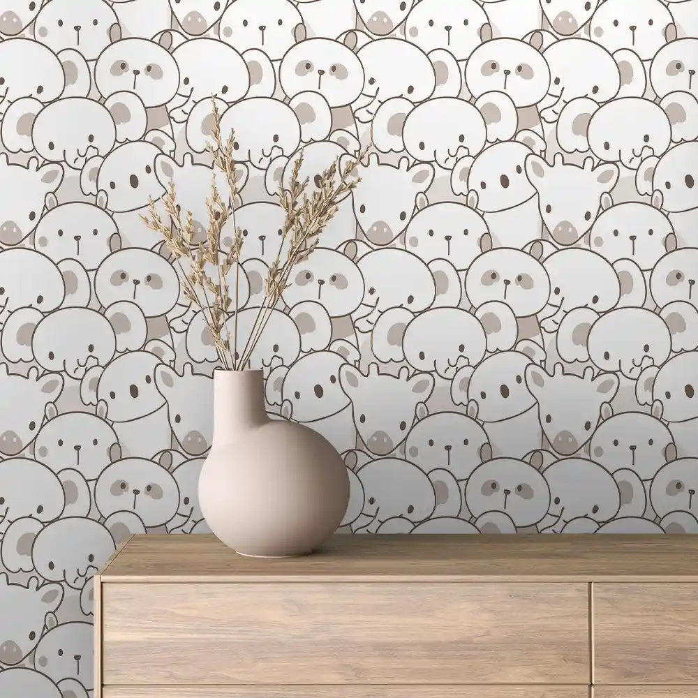 Ivory Outline Bear Crowd Peel & Stick Wallpaper – Baby 0089