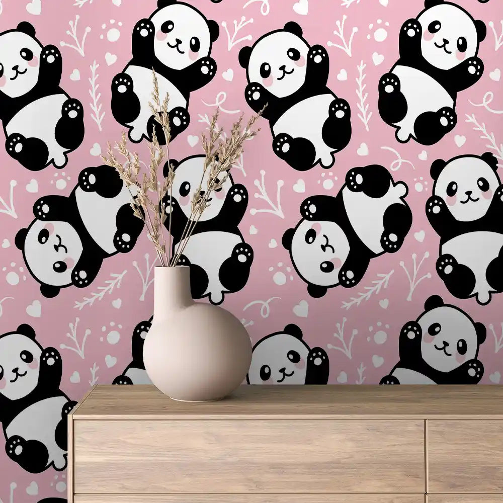 Pink Panda Bamboo Peel & Stick Wallpaper – Baby 0091