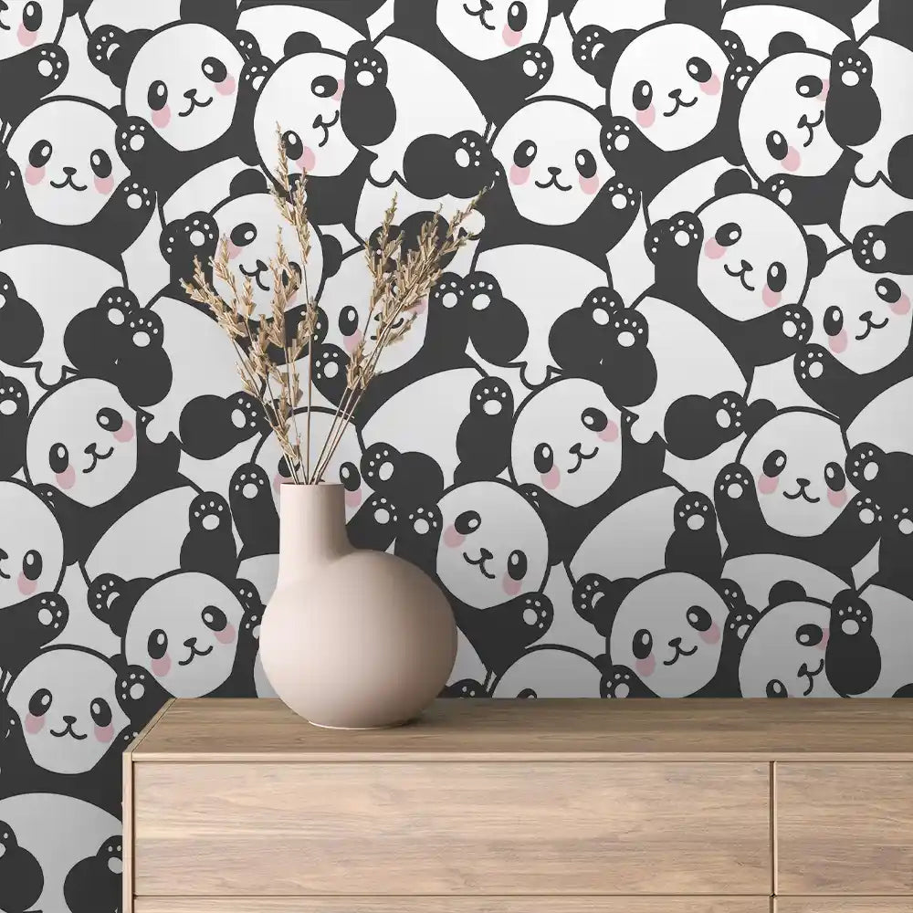 Charcoal Panda Crowd Peel & Stick Wallpaper – Baby 0092