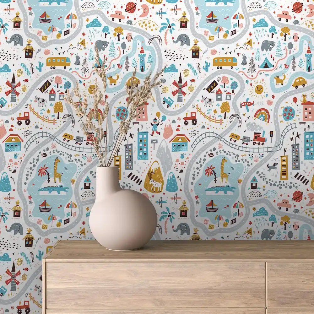 Doodle Adventure Map Peel & Stick Wallpaper – Baby 0094