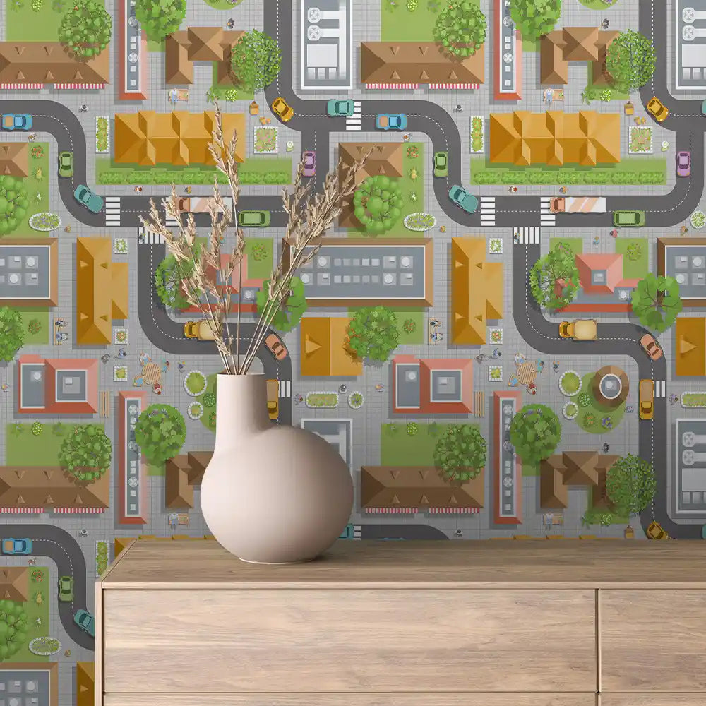 Aerial City Blocks Peel & Stick Wallpaper – Baby 0097