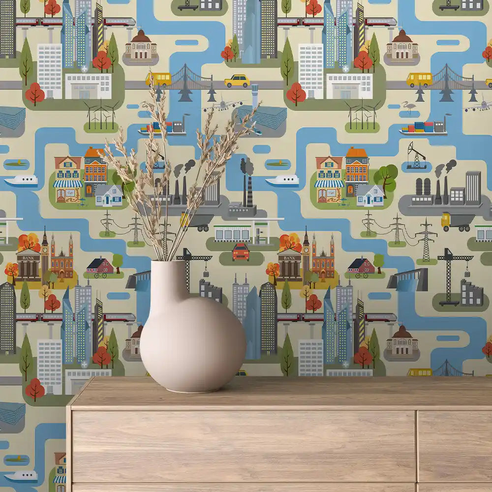 Metro City Map Peel & Stick Wallpaper – Baby 0098