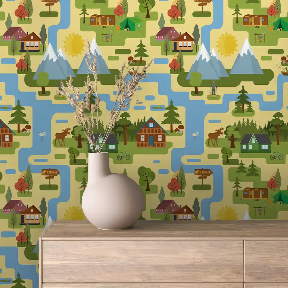 Camping Wilderness Map Peel & Stick Wallpaper – Baby 0099