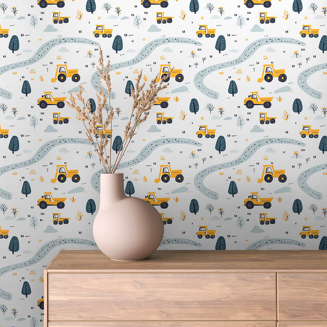 Yellow Tractor Adventure Wallpaper Baby 0003