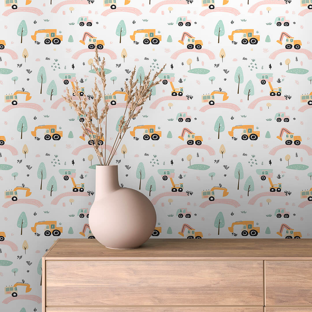 Pastel Construction Truck Wallpaper Baby 0004