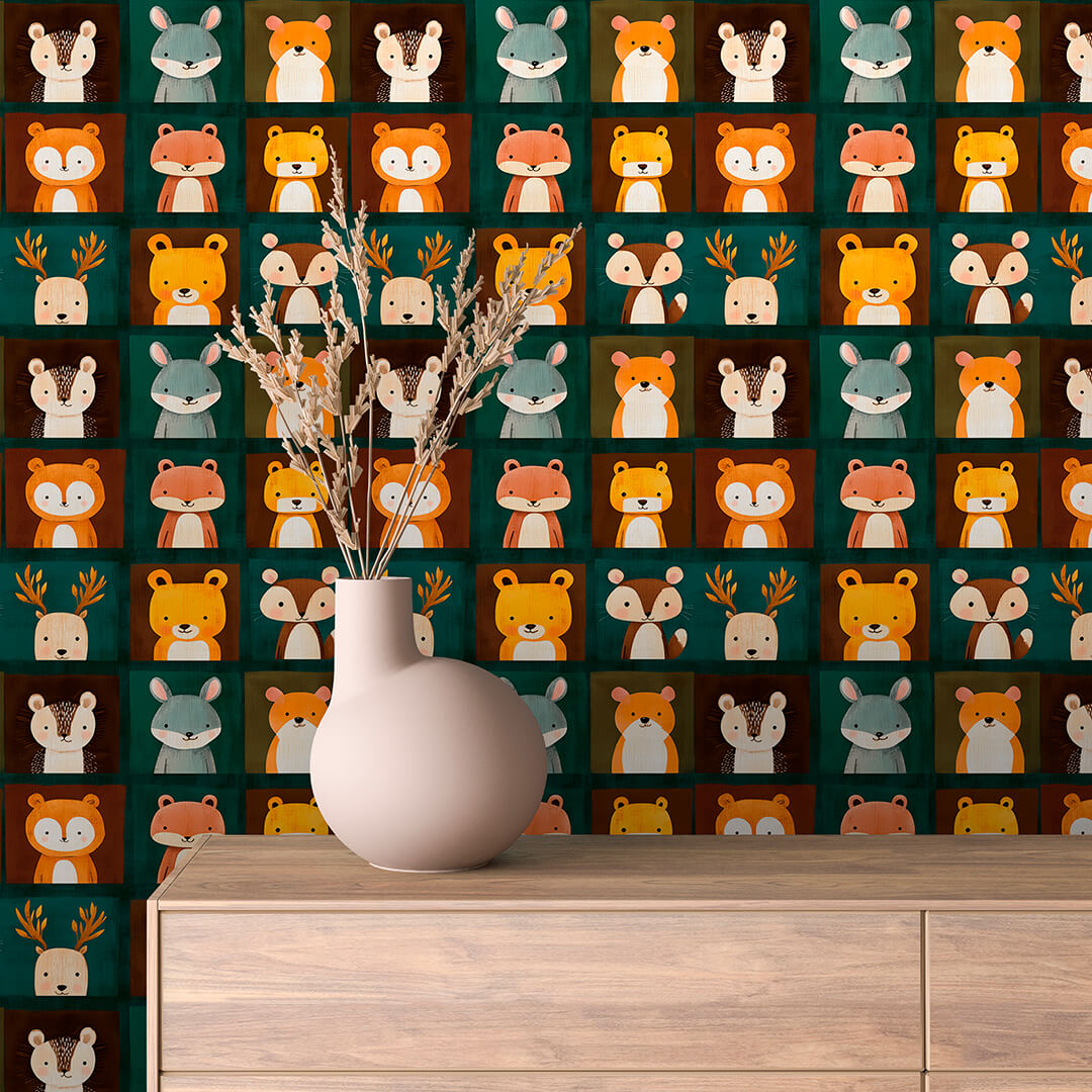Forest Animal Portrait Grid Wallpaper Baby 0006