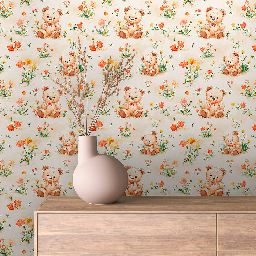 Teddy Bear Wildflower Wallpaper Baby 0010