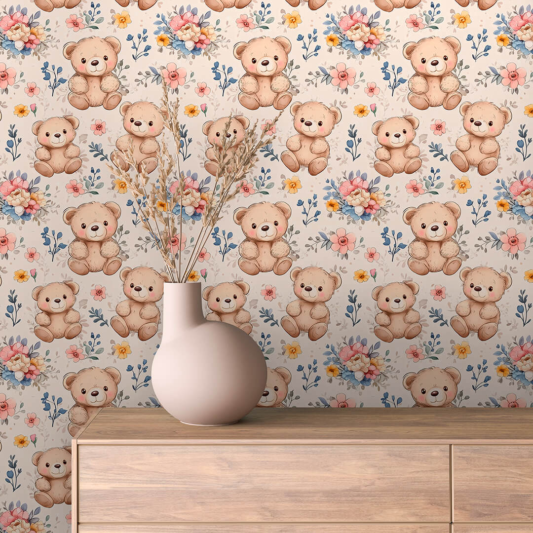 Floral Teddy Bear Wallpaper Baby 0011