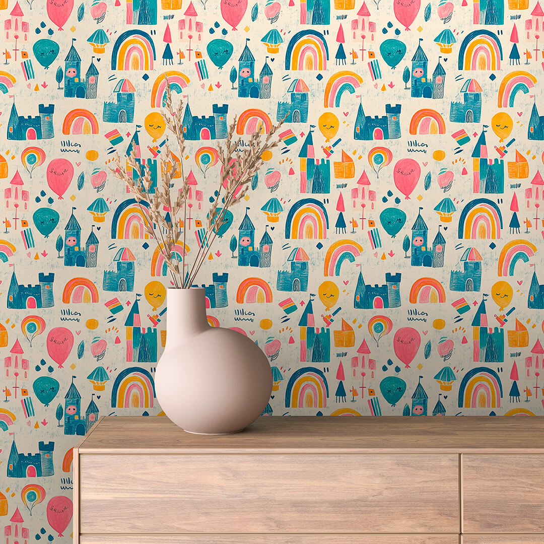 Fairytale Castle Rainbow Wallpaper Baby 0015