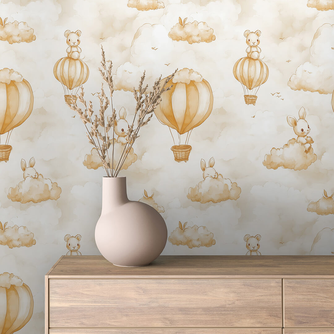 Sepia Balloon Bunny Wallpaper Baby 0026