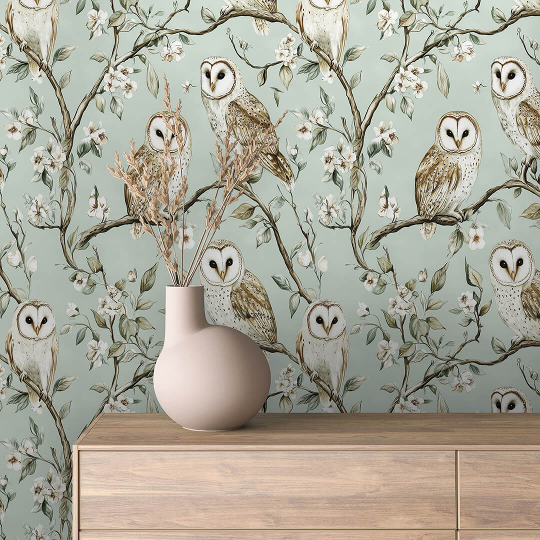 Perched Owl Garden Wallpaper Baby 0029