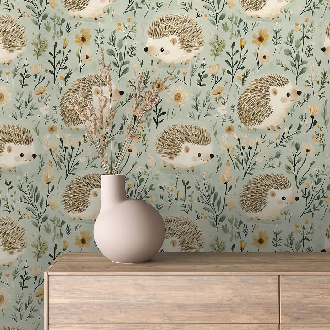 Golden Wildflower Hedgehog Wallpaper Baby 0031
