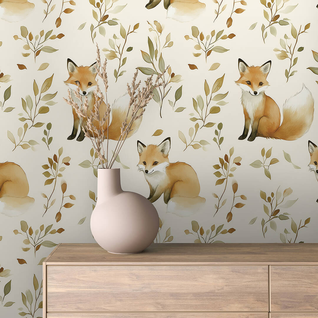 Woodland Fox Leaf Wallpaper Baby 0032