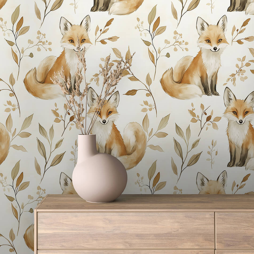 Sitting Fox Branch Wallpaper Baby 0033