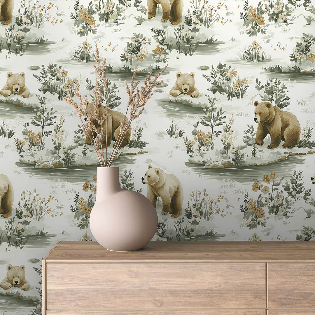 Bear Pond Scene Wallpaper Baby 0034