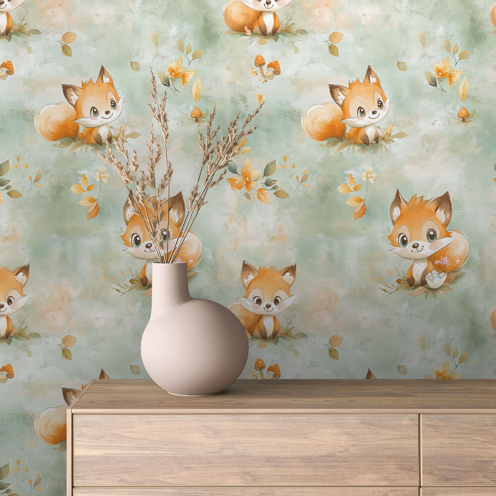 Cartoon Fox Meadow Wallpaper Baby 0036
