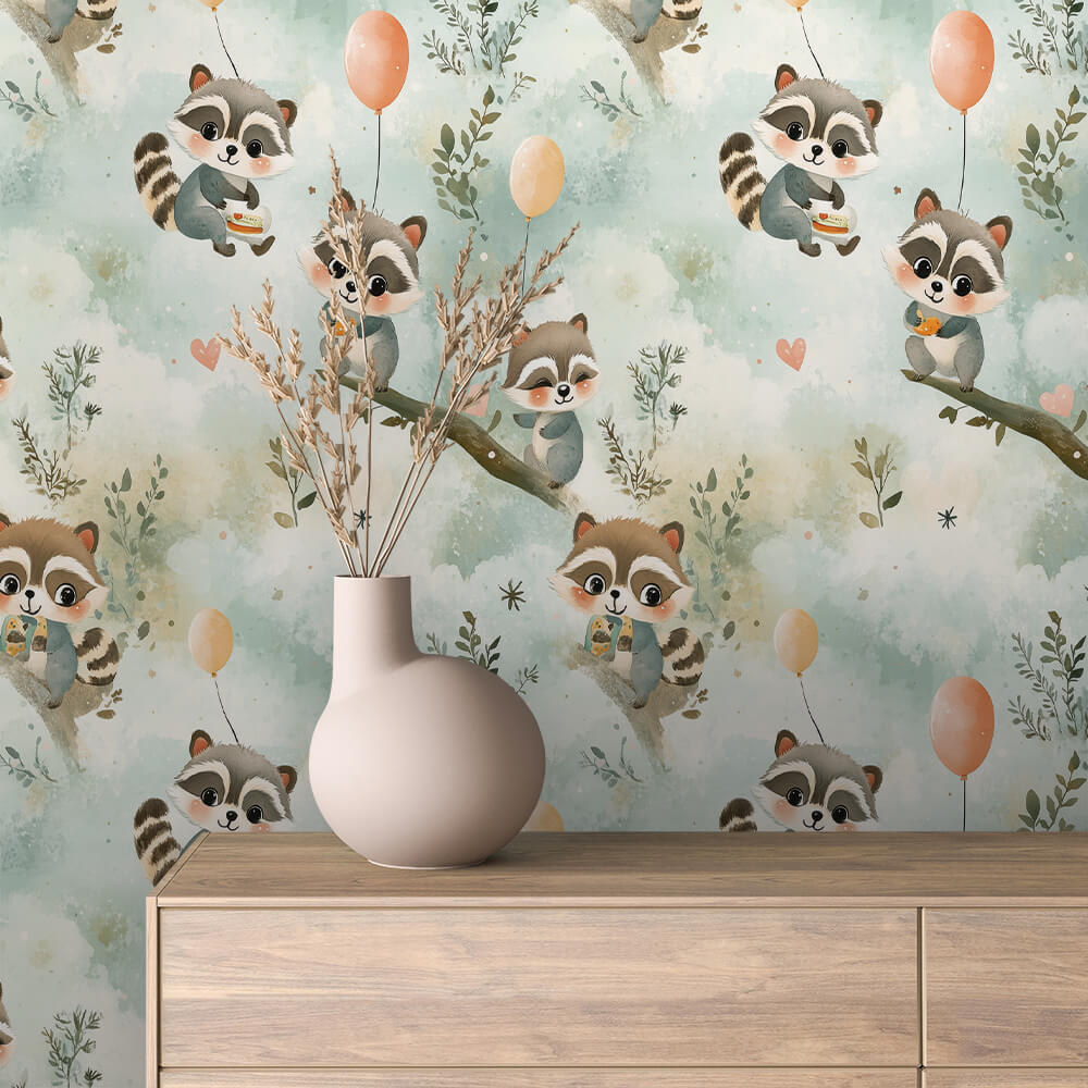 Raccoon Balloon Wallpaper Baby 0037