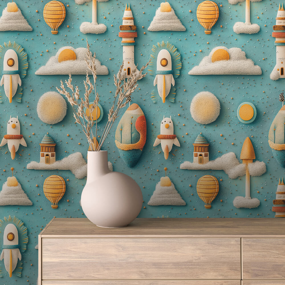 Felt Rocket Balloon Wallpaper Baby 0043