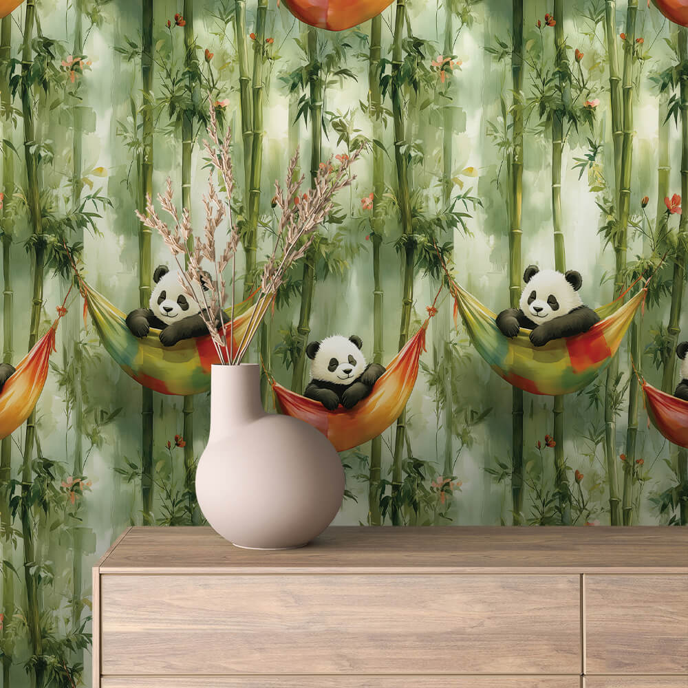 Panda Hammock Bamboo Forest Wallpaper Baby 0044
