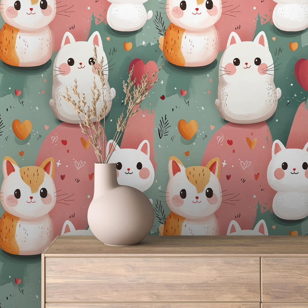 Chubby Cat Heart Peel & Stick Wallpaper – Baby 0046