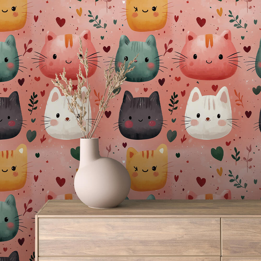 Cat Face Heart Garden Wallpaper Baby 0047