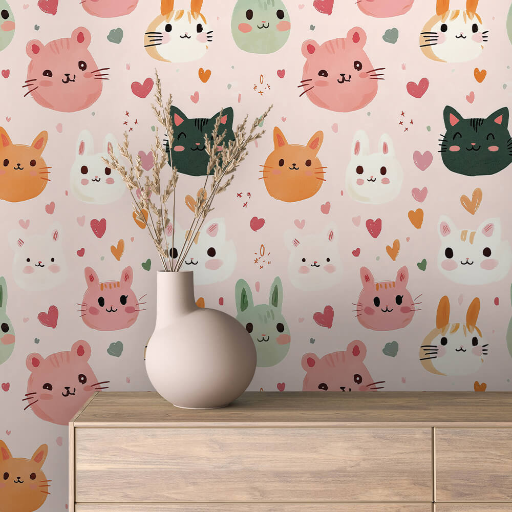 Pastel Cat Bunny Heart Wallpaper Baby 0048