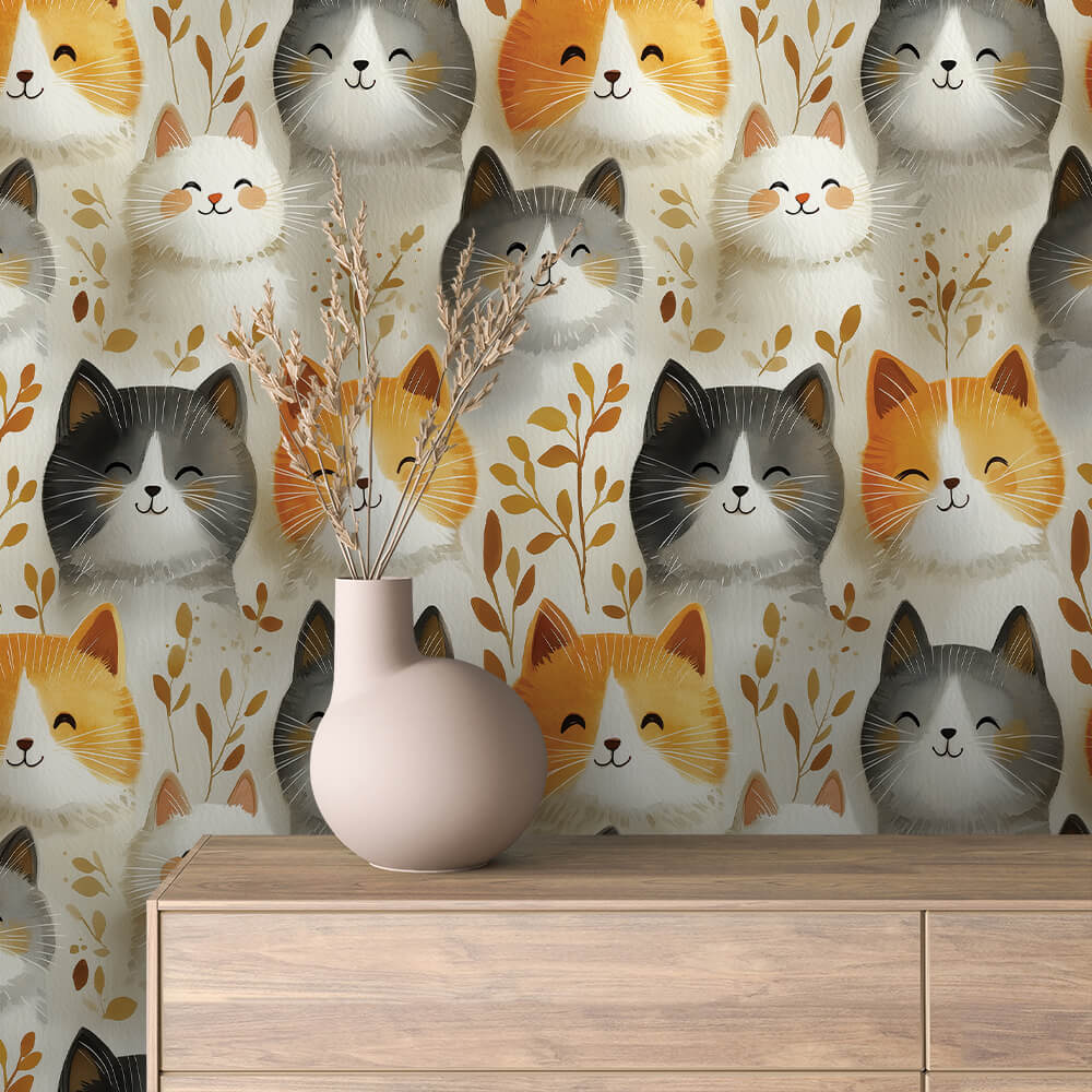 Autumn Leaf Cat Face Wallpaper Baby 0051