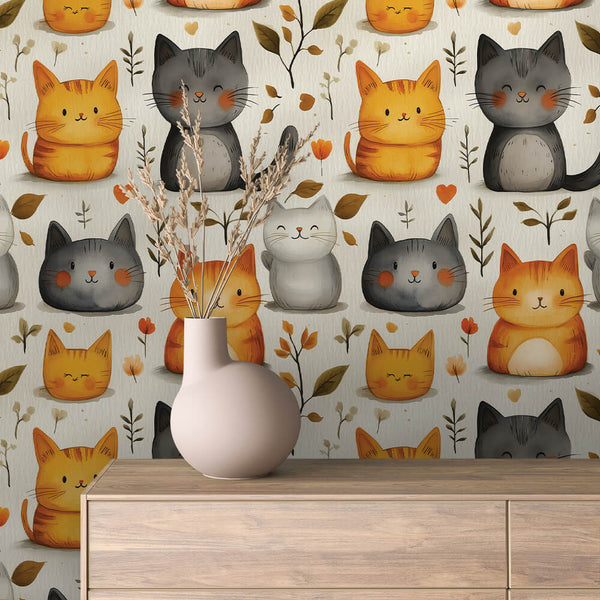 Autumn Round Cat Peel & Stick Wallpaper – Baby 0052