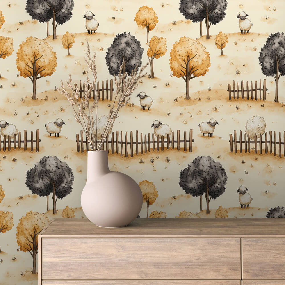 Farm Sheep Meadow Wallpaper Baby 0053
