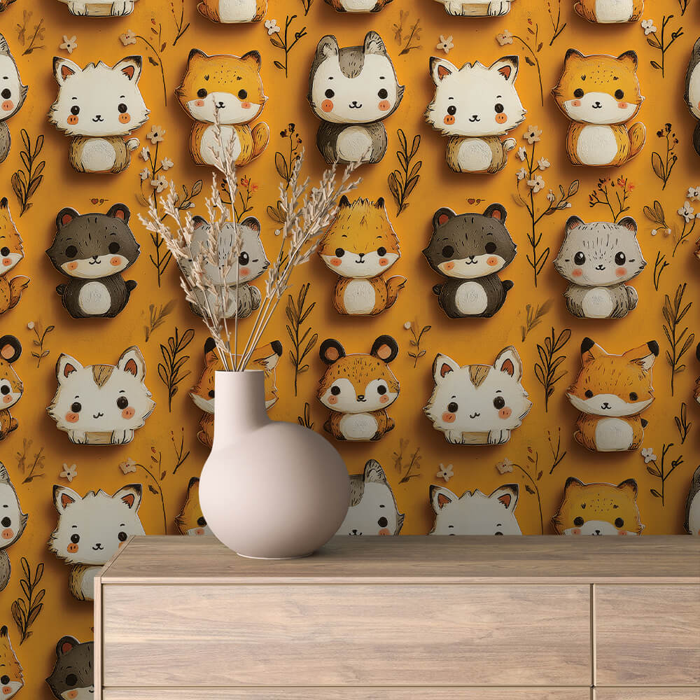 Mustard Woodland Critter Wallpaper Baby 0054