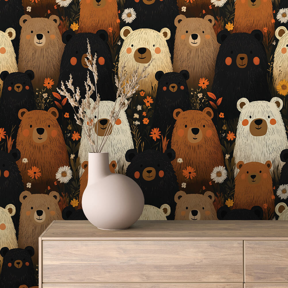 Midnight Floral Bear Wallpaper Baby 0056