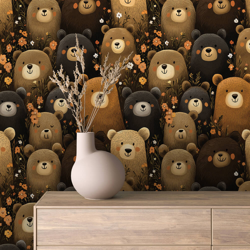 Woodland Bear Floral Wallpaper Baby 0057