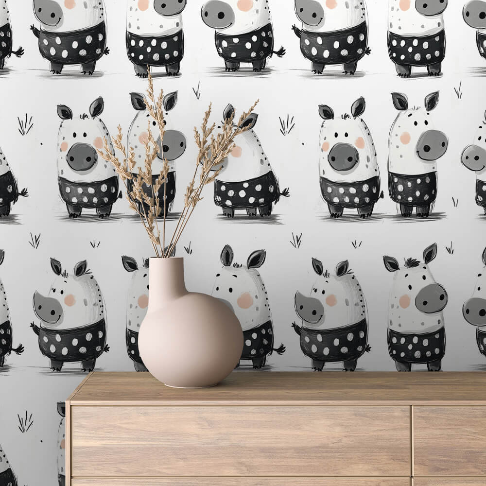 Sketch Polka Dot Pig Wallpaper Baby 0058