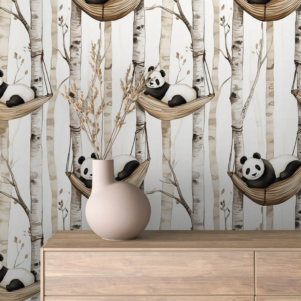 Birch Tree Panda Hammock Wallpaper Baby 0059